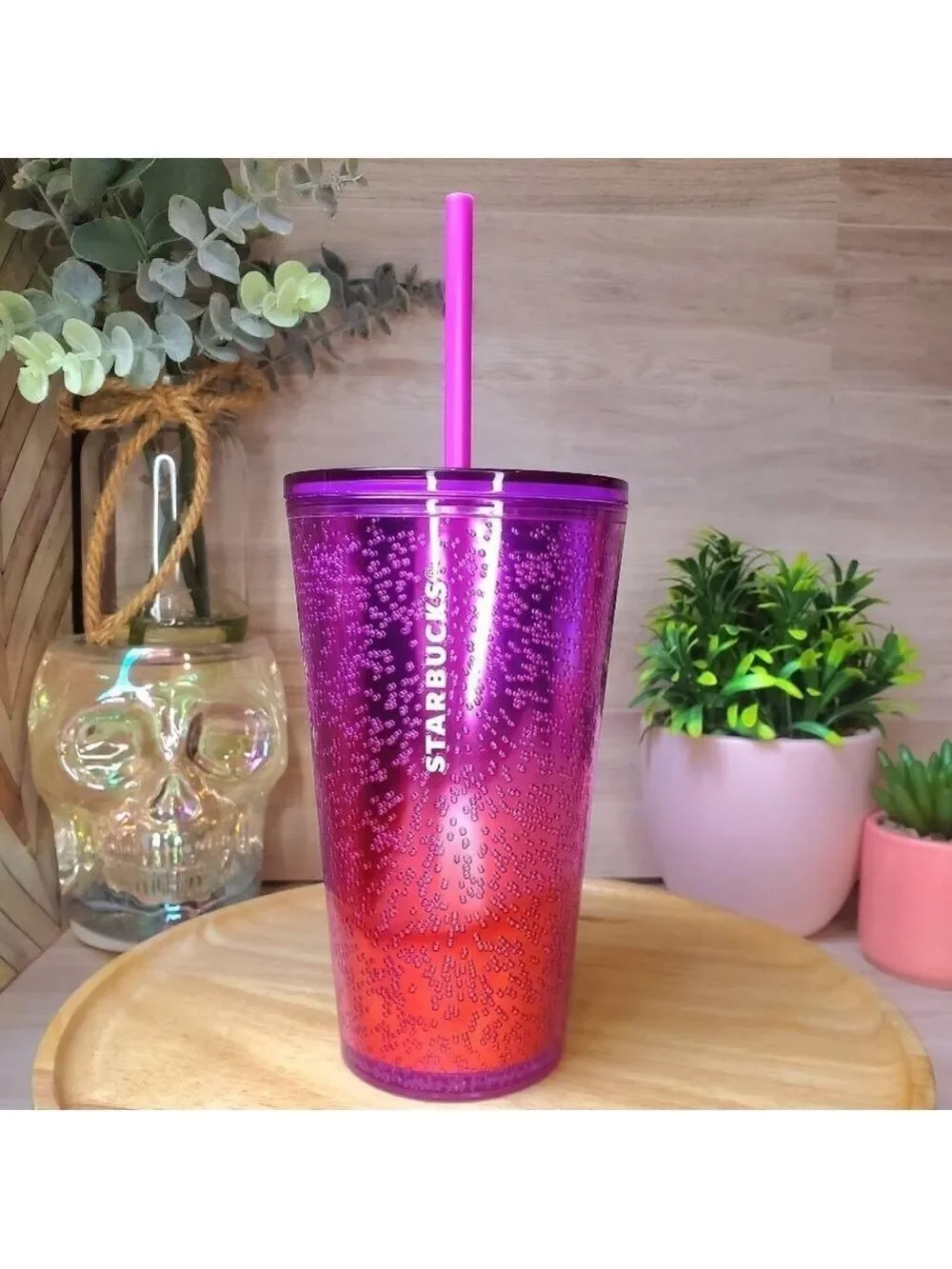 Starbucks Ombre Pink Purple Bubbles Shine Bubbleseed Grande Tumbler *
